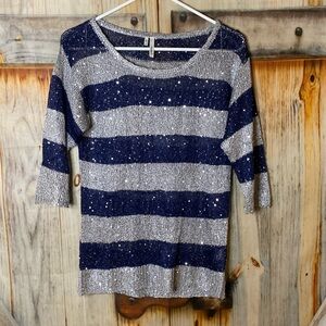 Studio Y Stretchy Striped Sequin Sweater